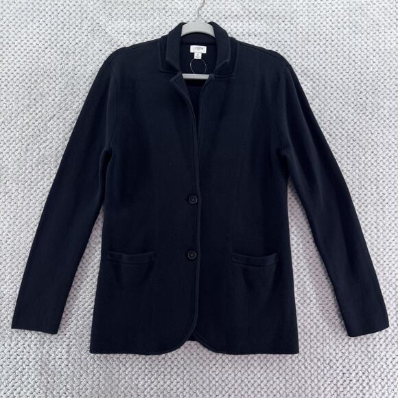 J Crew Sweater Womens M Black Knit Button Front Cardigan Collared Pockets Casual - Picture 1 of 12